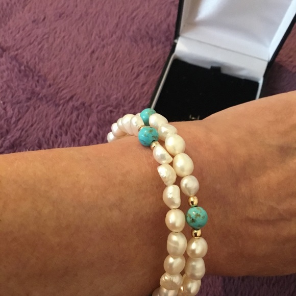Beautiful Pearl Turquoise & 14K Gold Wrap Bracelet ,Large - Picture 6 of 8